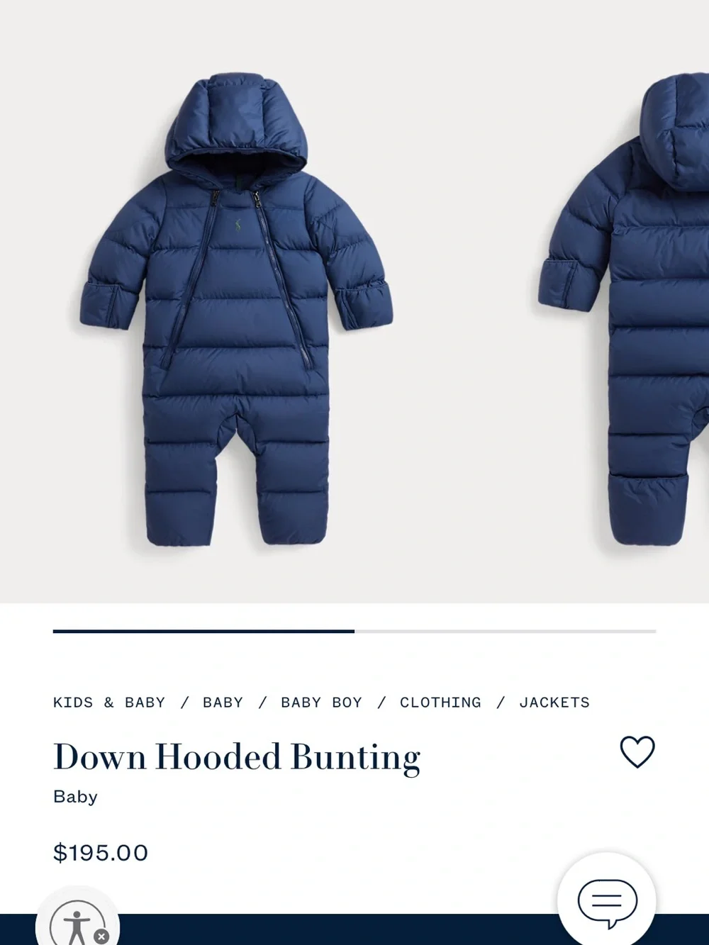 Ralph Lauren Navy Quilted Puffer Baby One-Piece Snowsuit